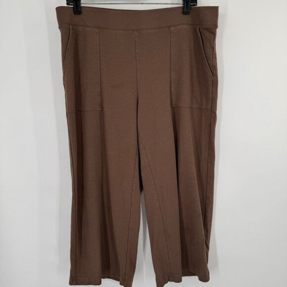 Pure Jill Womens Brown Wide Leg crop Pants size Large Petite knit Cotton pockets - Picture 2 of 10